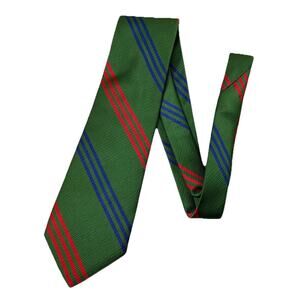 PAUL STUART Silk Men Necktie Tie Green w/Red & Blue Stripes 56” X 3” Festive